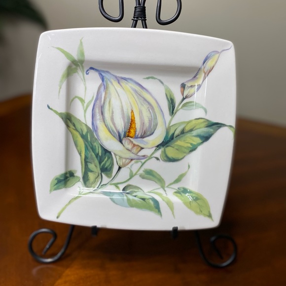 PLATE ITALIAN CERAMICS COMPANY I.C.C. Florence Calla Lily 8"X8" Collectible - Picture 6 of 10